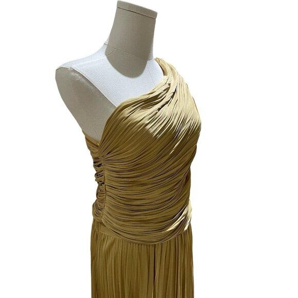 Joie Gold Set Pleated Midi Skirt + One Shoulder Smocked Top Sz M NWT - Picture 6 of 15